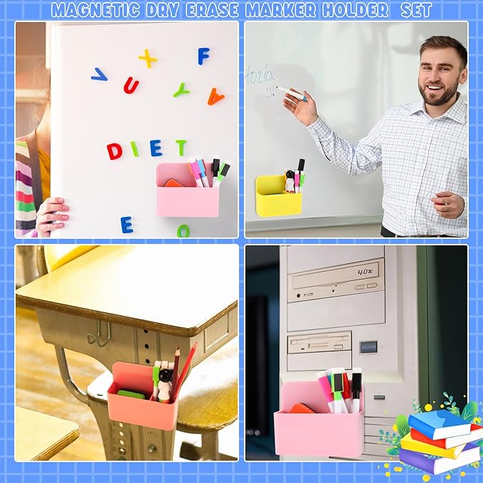 6 Pcs Magnetic Dry Erase Marker Holder for Whiteboard, Magnet Pencil Storage Organizer for Office Refrigerator Locker Classroom Organization Metal Cabinets
