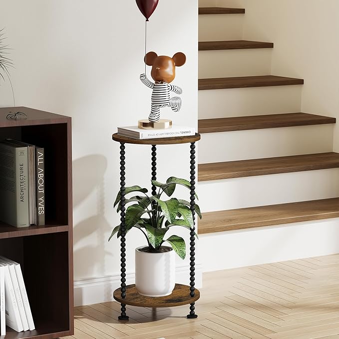 YINMIT Plant Stand Indoor, 2 Tier Small Plant Stand, Round Flower Pot Stand, Corner Plant Stands for Indoor Plants, Plant Tables Indoor, Planter Pot Holder for Balcony Garden Patio Living Room