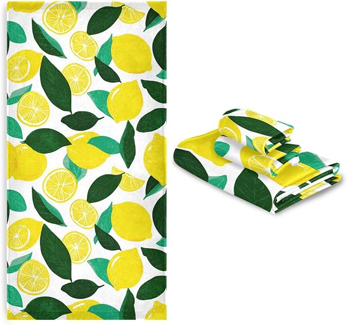 Fresh Lemon Towels Set of 3 Yellow Lemons Leaves Bathroom Towel Soft Absorbent Bath Hand Towels Washcloth Guest Towel Sets Bathroom Decorations