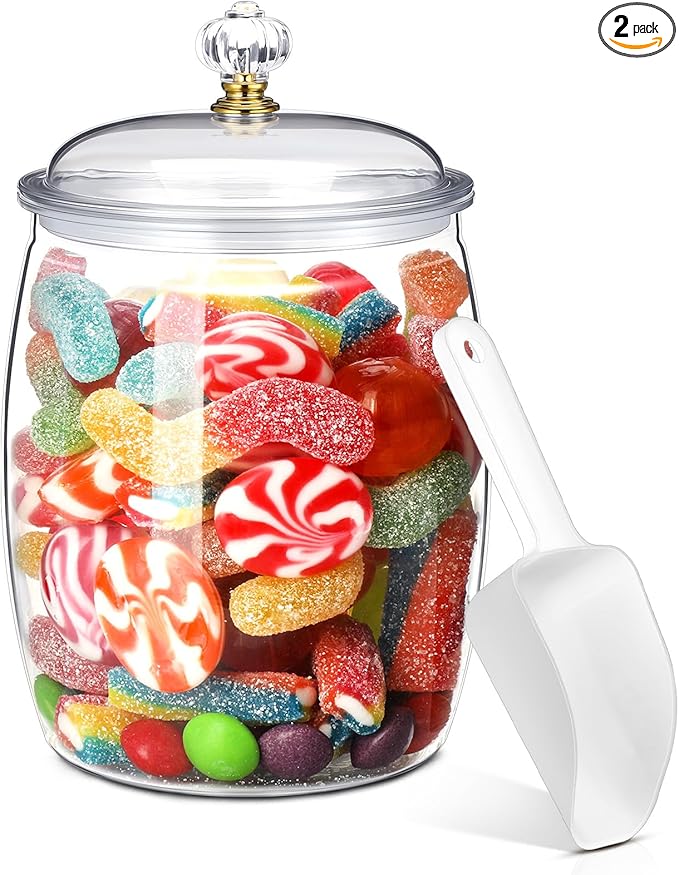 Nuogo 0.5 Gallon/64 oz Candy Jar With Lid and Spoon Clear Cookie Container Candy Jar Large Airtight Apothecary Storage Organization for Wedding Home Kitchen Bar