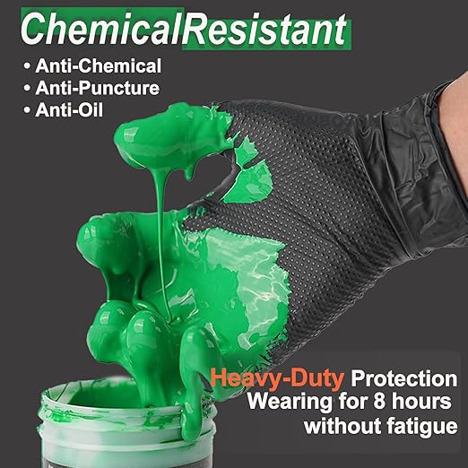 10mil Nitrile-Gloves Disposable - Chemical-Resistant Rubber - Mechanic Gloves Heavy Duty, Latex Free, Diamond Grip (1000,Black Large)
