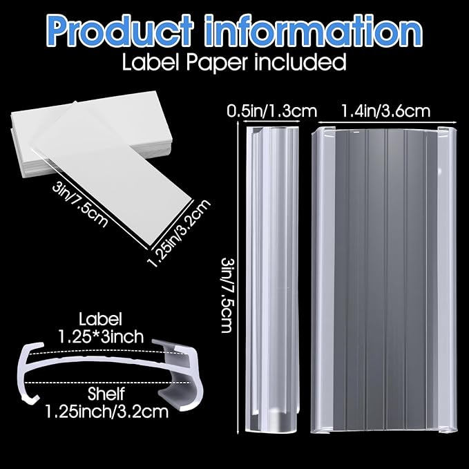 100 Pcs Wire Shelf Label Holders Wire Shelf Label Holder with Labels Paper Inserts for Shelving Clips with Paper Inserts Metro shelfs Clips,Compatible with 1-1/4 Inch Shelves