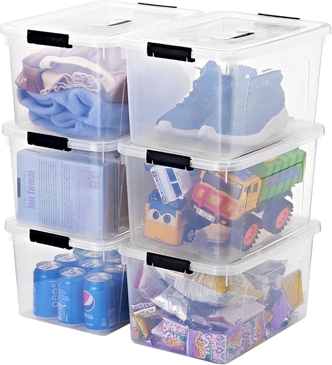 JUJIAJIA 6-Pack 19 Quart Clear Storage Bins with Lids & Handles | Stackable Organizing Boxes