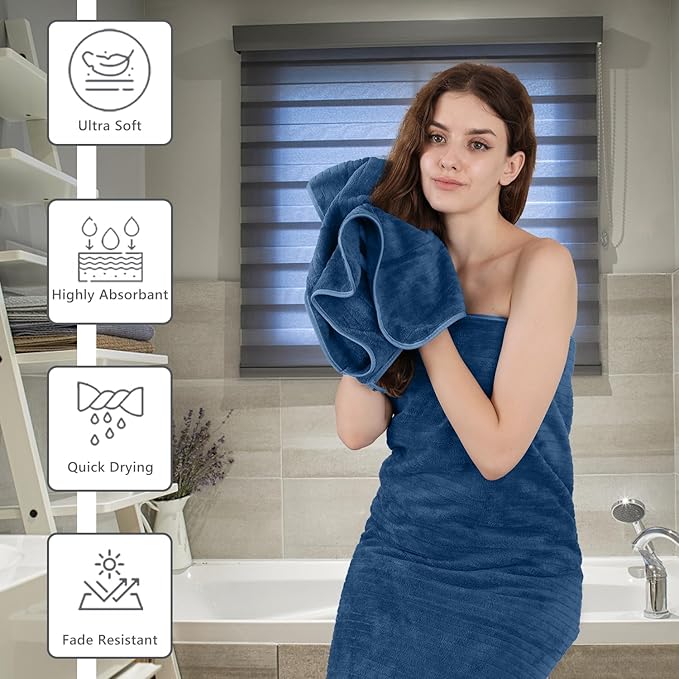 Extra Large Bath Sheet Set of 4,Ultra Soft Fluffy Towel,35”x 70”Oversized Bath Towel Set,Premium Microfiber Bathroom Towel Set Highly Absorbent Quick Dry Shower Towel for Bathroom,Hotel,Spa (Navy)