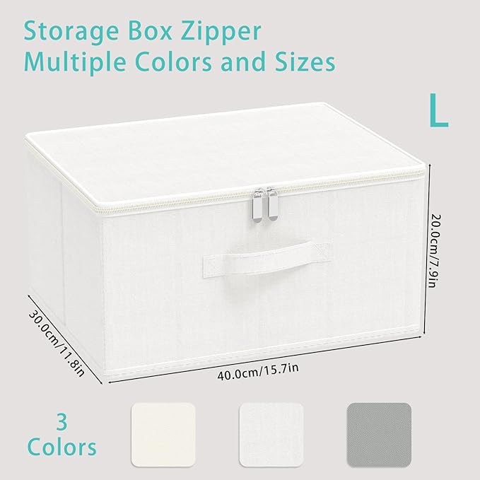 Storage Bins with Lid, Cube Organizer Basket, Closet Boxes with Carrying Handles and Sturdy PP Support Plate, 2 Pack, White, 15.7 x 11.8 x 7.9 In, XSNY16WL-2