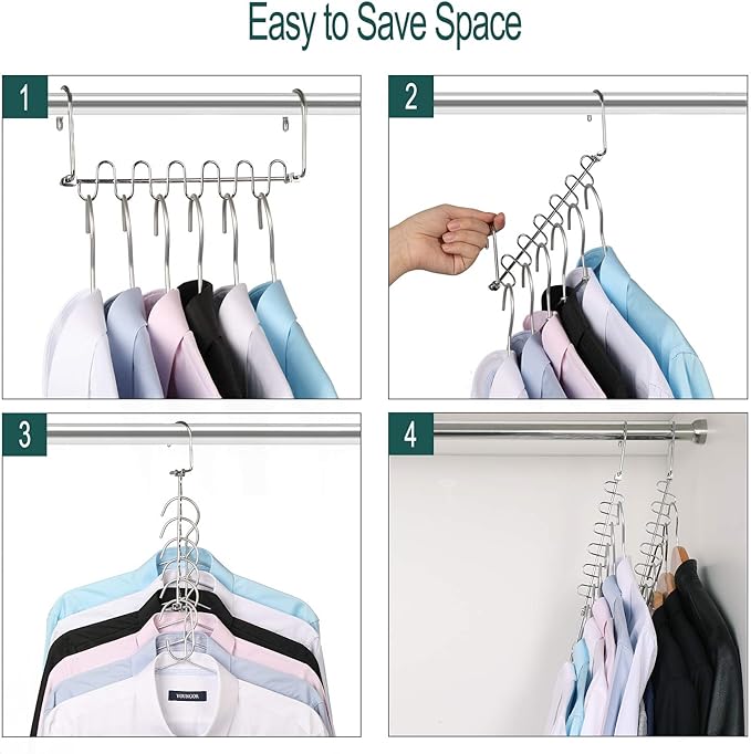 GEFTOL Metal Space Saving Hangers 12 Slots New Version Hanger Magic Cascading Hanger Closet Wardrobe Clothes Organizer(4 Pack)