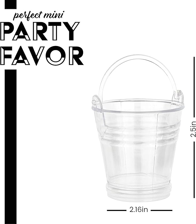 Hammont Pail Shaped Acrylic Candy Boxes - 12 Pack - 2.16"x2.5"- Perfect for Weddings, Birthdays, Party Favors and Gifts | Designer Cute Clear Lucite Plastic Treat Containers