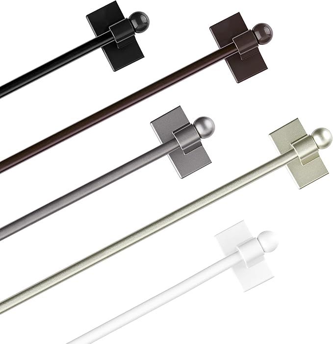 WL.Rocaille Magnetic Curtain Rods for Metal Doors Multi-Use Adjustable Rods Tool Free for Iron and Steel Place 1/2" Diameter, with Petite Ball Finials (4 Pack,9"-16",Pewter)