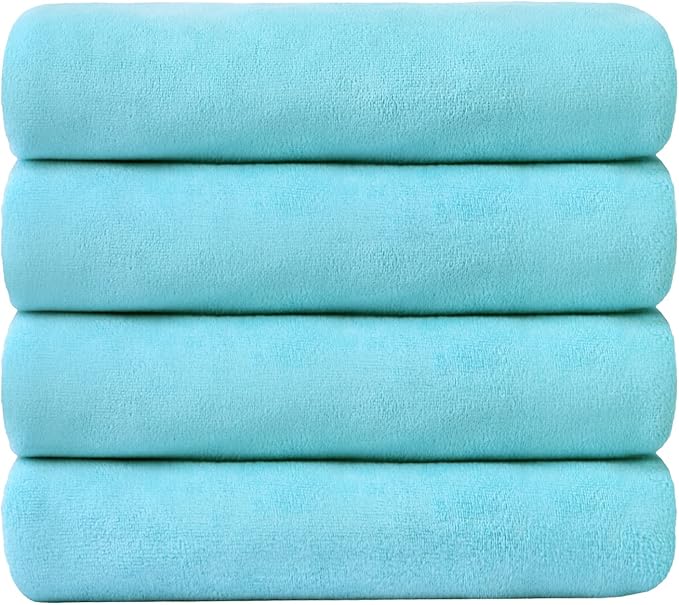 Bath Towel, Microfiber Bath Towels Set 4 Pack (30" x 60") - Large Size, Extra Absorbent, Quick Drying, Multipurpose Use as Bath Fitness Towel, Sports Towels, Yoga Towel, Aquamarine