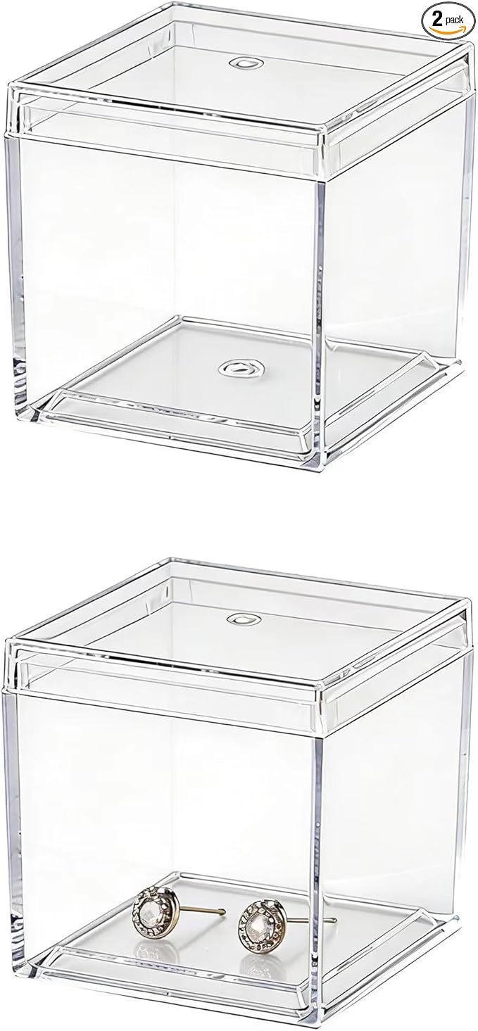 KissYou Small Acrylic Box Clear Candy Boxes with Lid Acrylic Square Cube 4 Pieces Display Case Transparent Jewelry Storage Box Party Decorative Boxes