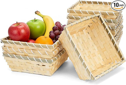 TOPZEA 10 Pack Natural Bamboo Gift Baskets, 7.5" Square Woven Fruit Basket Small Wicker Bread & Chip Basket, Handmade Food Storage Baskets for Kitchen, Restaurant, Party Buffet Serving, Christmas Gift