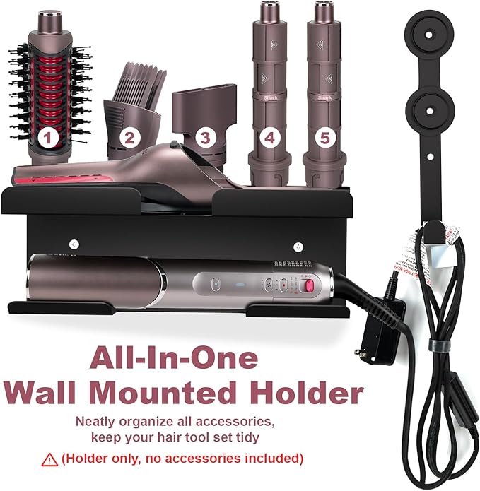 Wall Mount Holder for Shark FlexFusion and for Shark Flex Style, Hair Tool Organizer Rack with Cord Hanger for Accessories, Curlers, Brushes, Diffuser, Bathroom Storage, Space Saving