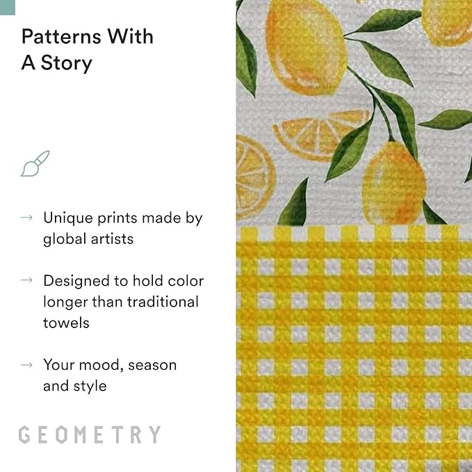 Spring Kitchen Towels - Quick Dry Microfiber Cloth Spring & Summer Dish Towels for Kitchen Drying - Premium Quick Dry Towel - Lemonade Lines, 18" x 30" - 2-Pack