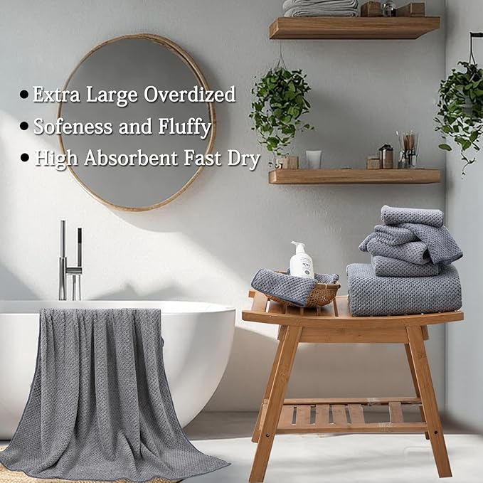 Gray Bath Towels Set 35x70 Inches - Luxury 600 GSM Oversized Bath Sheet Towel,Extra Large Microfiber - Quick Dry,Highly Absorbent,Super Soft Shower Towels Spa Hotel Bathroom Towel Set (4-Pack)