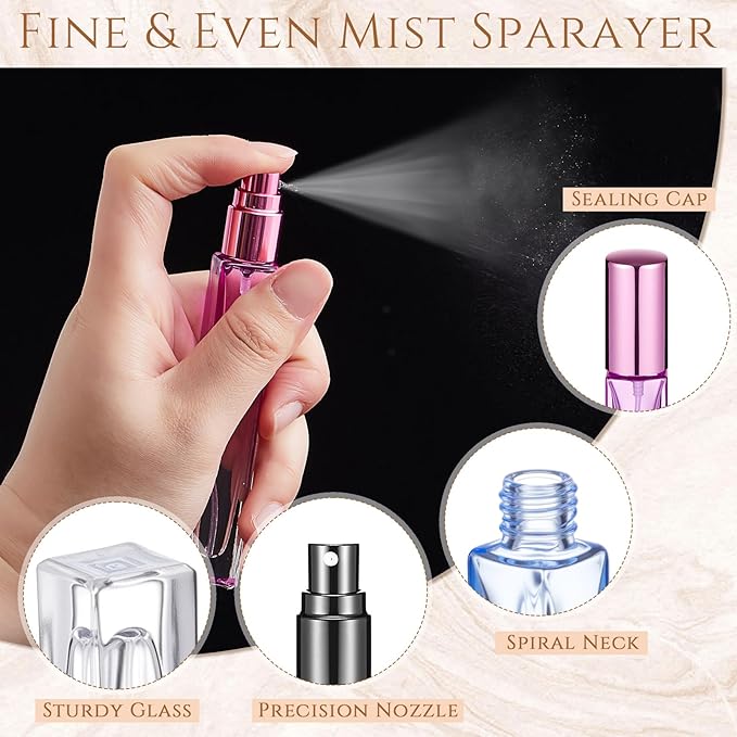 Domensi 40 Pcs 10/15/20/30 ml Perfume Travel Refillable Bottles Glass Spray Bottle Perfume Atomizer for Cologne Dispenser Leak-proof Fragrance Bottles Atomizer Pump Kit (10 ml,Light Colors)