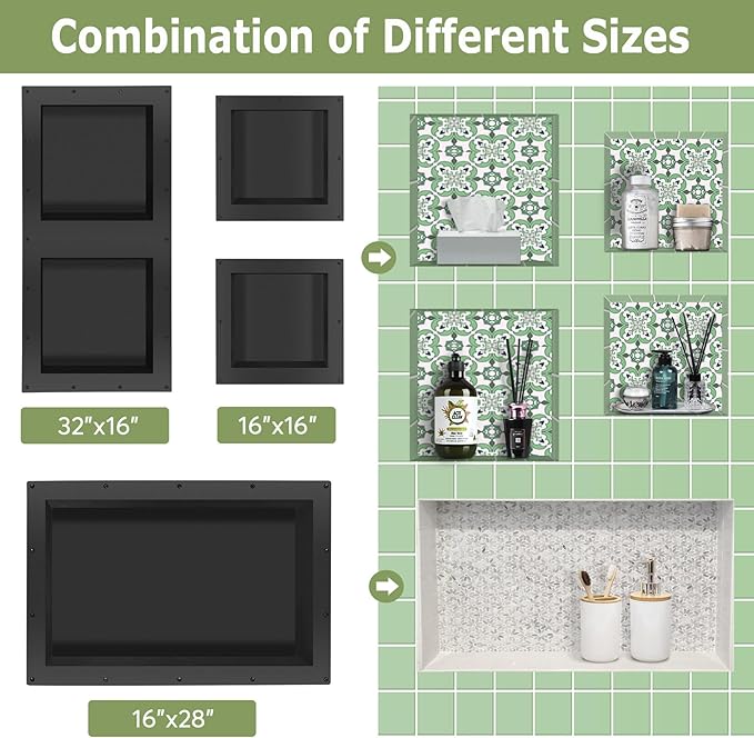 Suteck 16" x 16" Shower Niche Ready for Tile,Single Shelf Square Niches, Niche for Showers Bathroom Storage, Recessed Wall Box