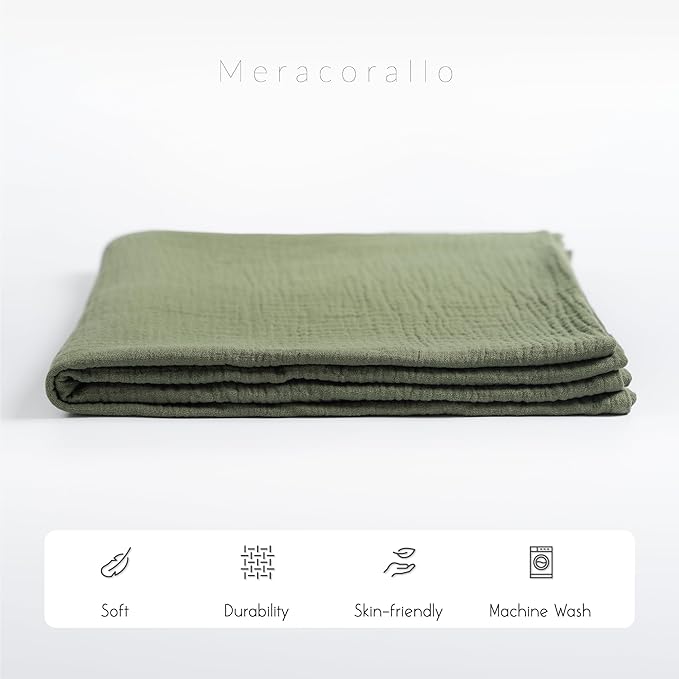 Meracorallo Muslin Swaddle Blanket, 100% Cotton Receiving Blanket Soft and Breathable Swaddle Wrap for Baby Boys and Girls, Olive Green