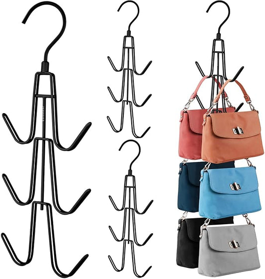 Purse Hanger Organizer for Closet, 4 Pack Hanging Bag Holder, Keeping Purses Visible and in Good Condition, Metal Handbag Storage Hook Backpack Rack Space Saving Hanger, Black