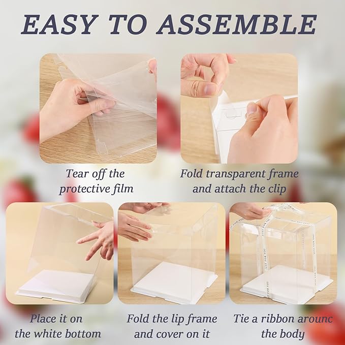 cake box-14 * 14 * 10inch/4pcs, Clear Display Gift Boxes with RibbonStackable Food Storage Containers for Pastry (Clear, 14 * 14 * 10inch/4pcs)