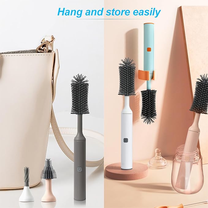 Electric Cleaning Brush with Electric Bottle Cleaner Set and Straw Brush,Suitable for Kitchen Brush and Baby Bottle Brush.Waterproof IPX65(Gray)