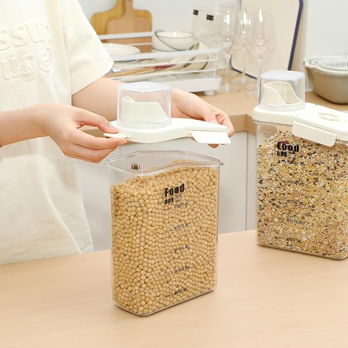 4 PCS Cereal Containers Storage 2.8L Airtight Large Dry Food Containers with Pouring Spout Cereal Storage Dispenser Measuring Cup for Flour and Baking Supplies, White