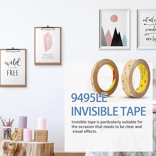 300LSE Double Sided Tape, 0.39in×45ft Clear Adhesive Mounting Tape Heavy Duty, Removable Picure Hanging Strips, Transparent Scrapbook Stickers, Thin Sticky Tape for Craft, Poster, LED Strips
