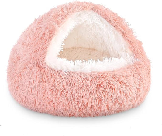 NOYAL Round Hooded Donut Dog Bed for Small & Medium Pets - Plush Fluffy Anti-Anxiety Cat Cave Bed with Cover