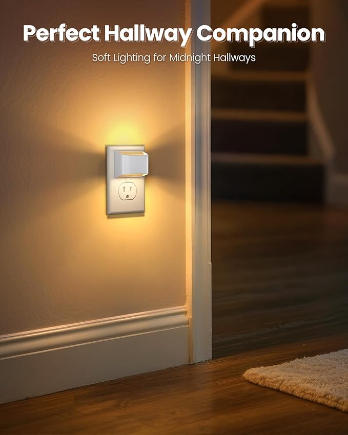 Plug in Night Light 2 Pack - Auto Brightness Sensor Warm White Wall Light