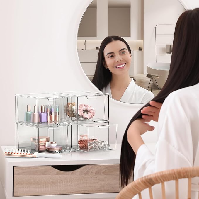 Sorbus Stackable Acrylic Drawers - Clear Make Up Organizers for Vanity - 8 Plastic Storage Bins for Room Decor, Bathroom Organization and Storage, Office Supplies, Makeup Drawer Organizer, Undersink