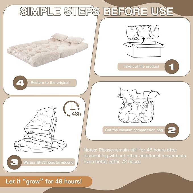 Folding Sofa Bed, Convertible Sleeper Chair with Pillow Foldable Mattress with Back Support, Portable Fold Out Chair Bed Comfy Floor Sofa Lounge for Living Room Bedroom, Beige Twin 80x39 Inch