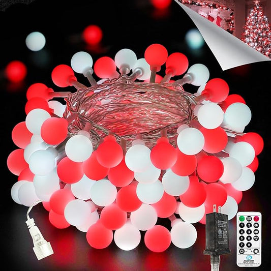 43FT 100LED Connectable Globe String Lights Indoor Outdoor - Red and White Fairy Lights Plug in with Remote & 8 Lighting Modes, Twinkle Light for Bedroom Decorations Girl's Room Classroom Party