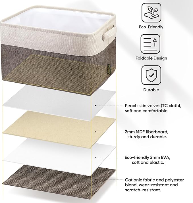 BALEINE 1 Pack Fabric Closet Storage Bins for Shelves, Linen Closet Organizers and Storage, Decorative Baskets for Organizing, Shelf, Clothes, Home, Office (Brown, 15''x11''x9.5'')