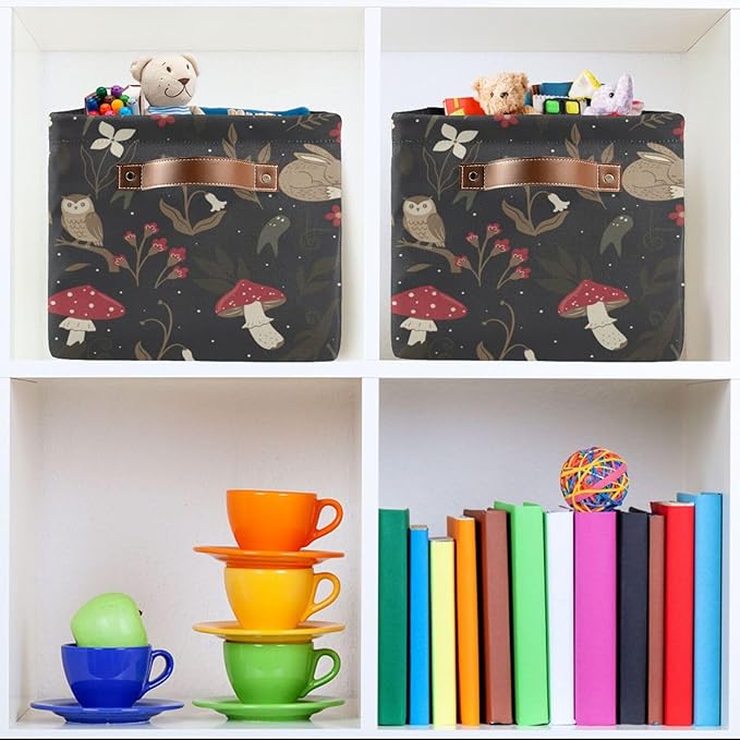 linqin Mushrooms Berries Pattern Rectangle Storage Basket Collapsible Storage Bin for Nursery Books Waterproof Baskets for Closet Shelves Bedroom Decor
