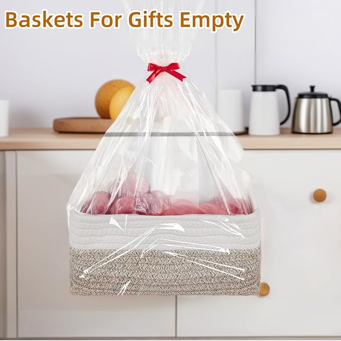 6 Pack Storage Baskets for Organizing, Small Storage Bins for Shelves, Woven Cotton Rope Baskets with Handles, Organizer Baskets for Gifts Empty, 12''Lx8''Wx4.5''H (Gradient Brown)