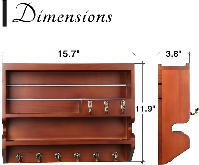 Handcrafted Solid Wood Key Holder for Wall - Artisan Hand-Sprayed Finish & Smooth Edges - Decorative Entryway Organizer, Rustic Wall Mount Key Holder for Home Decor, Sturdy, Auburn