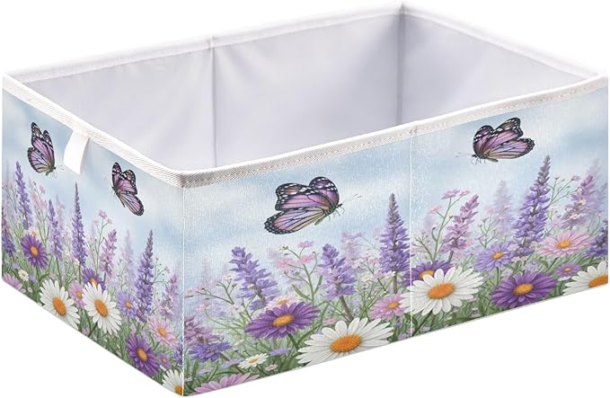 Bolaz Spring Wild Flowers Purple Butterfly Closet Organizers Storage Cubes Storage Bins Shelf Baskets Containers for Home Room Office,Rectangle
