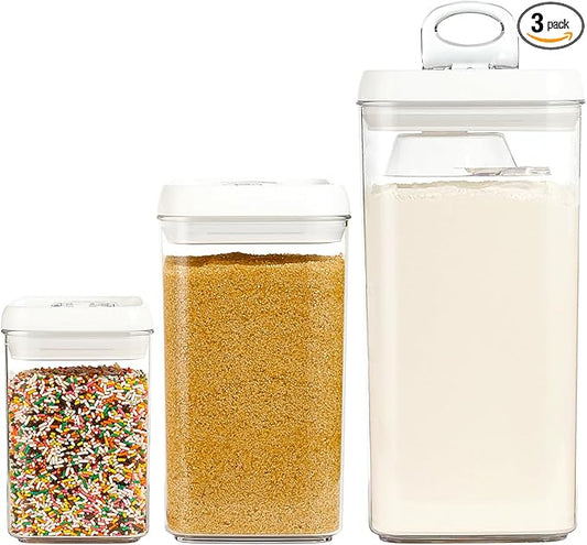 Felli Flip Tite Acrylic Food Storage Container with Lid 6” XL Air Tight Ring Seal Flip Top, Plastic Kitchen Baking Canister for 5 lb Flour Protein Powder Pantry Organizer (Nest-L, White) With Scoop