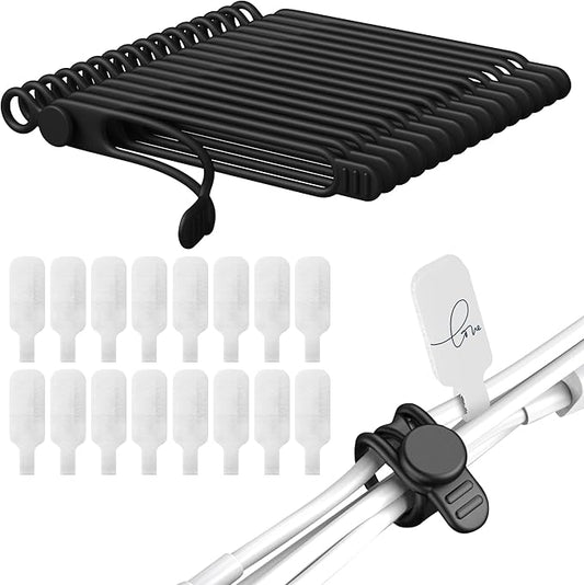 32Pcs Nearockle Cable Labels and Silicone Cable Ties Cable Management Set, Reusable 16 Cable Ties+16 Cord Labels for Electronics, Travel Home Office Desk Wire Organization (Black)