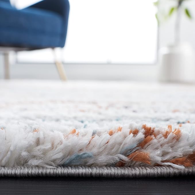SAFAVIEH Berber Shag Collection Area Rug - 5'1" Square, Blue Rust & Ivory, Striped Design, Non-Shedding & Easy Care, 1.2-inch Thick, Ideal for The Living Room, Bedroom, Dining Room (BER565A-5SQ)