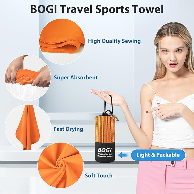 Microfiber Travel Sports Towel-Quick Dry Towel,Soft Lightweight Microfiber Camping Towel Absorbent Compact Travel Towel for Camping Gym Beach Bath Yoga Swimming Backpacking (M:40''x20''-Orange)