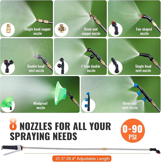 Battery Powered Backpack Sprayer, 0-90 PSI Adjustable Pressure, 4 Gallon Tank, Back Pack Sprayer with 8 Nozzles and 2 Wands, 12V 8Ah Battery, Wide Mouth Lid for Weeding, Spraying, Cleaning