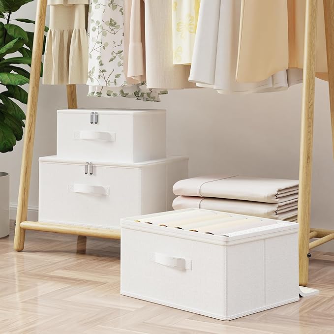 Storage Bins with Zipper, Cube Organizer Basket with Lid, Collapsible Stackable Closet Boxes, for Home and Bedroom, 1 Pack, White, 15.7 x 11.8 x 7.9 In, XSNY16WL-1
