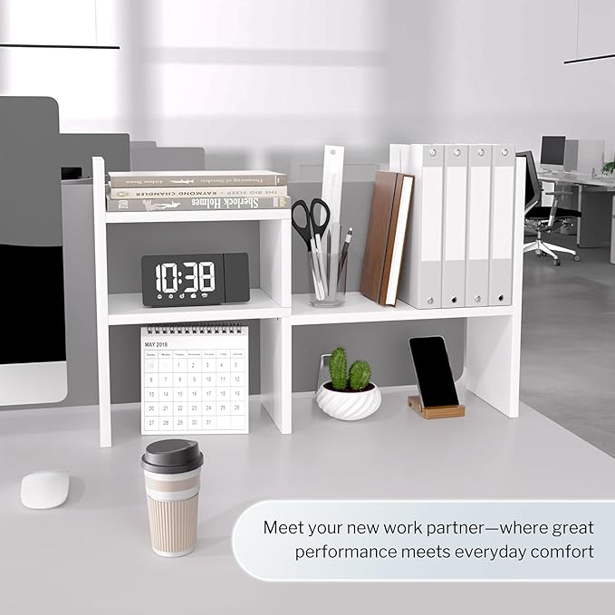 Jerry & Maggie Desktop Organizer Office Storage Rack Adjustable Wood Display Shelf Birthday Gifts Toy Home Decor Free Style Rotation Display True Natural Stand Shelf (White/2 Pack)
