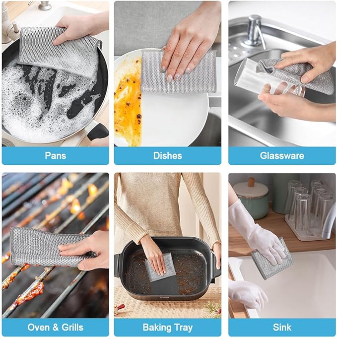 AIDEA Multipurpose Wire Dishwashing Rag for Wet and Dry, 24PK Multipurpose Cleaning Pads, Steel Scrubber Non-Scratch Wire Dishcloths for Cookware, Sinks, Dishes, Stove Tops-7"×8"