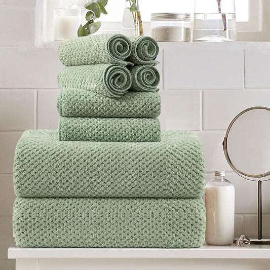 Oliven 8 Piece Green Family Bath Towel Set-2 Oversized Bath Towel Sheets,2 Hand Towels,4 Washcloths-600GSM Soft Highly Absorbent Quick Dry Beach Chair Towels Woven Towels for Bathroom Hotel and Spa