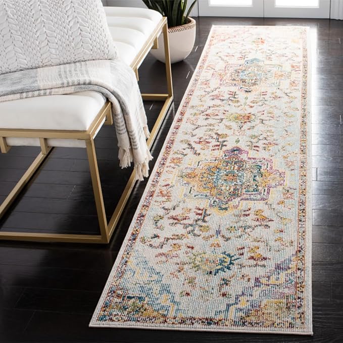 SAFAVIEH Crystal Collection Runner Rug - 2'2" x 9', Light Blue & Grey, Medallion Distressed Design, Non-Shedding & Easy Care, Ideal for High Traffic Areas in Living Room, Bedroom (CRS501M)