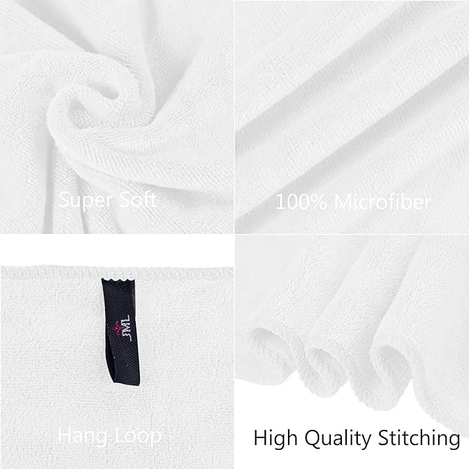 Bath Towel, Large Microfiber Bath Towels Set 6 Pack (30" x 60") - Soft, Extra Absorbent, Quick Dry as Hair Wrap, Fitness, Sport, Yoga, White