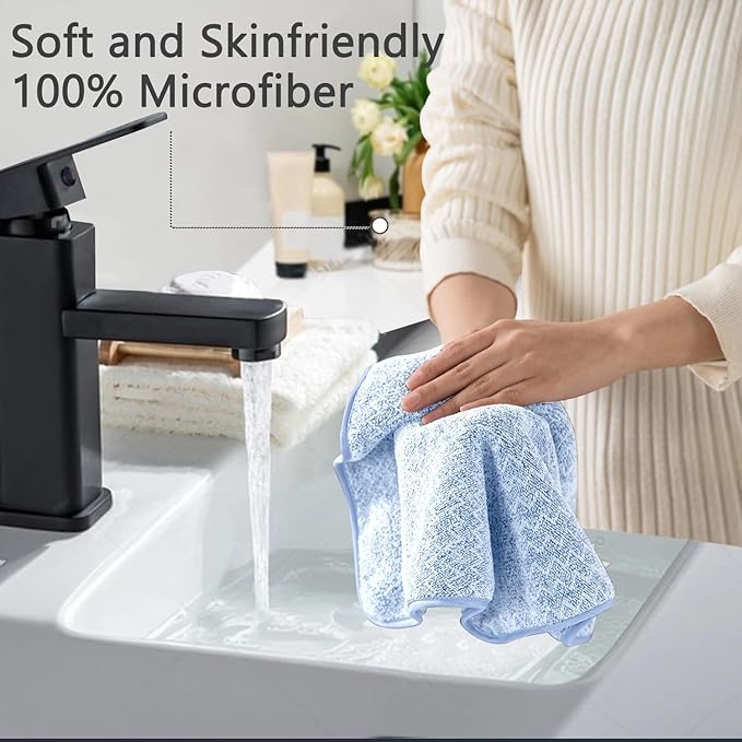 18 Piece Bath Towels Set,100% Microfiber Family Bathroom Towel with Hanging Loops-6 Bath Towels,6 Hand Towels,6 Washcloths,Quick Dry Highly Absorbent Shower Towel for Bathroom,Hotel,Spa-Blue