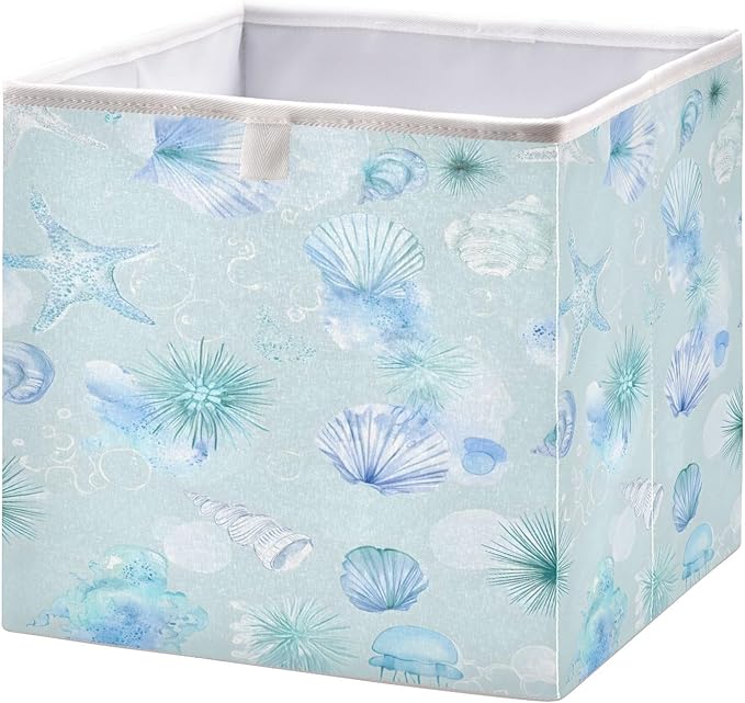 Bolaz Blue Shell Pattern Closet Organizers Storage Cubes Storage Bins Shelf Baskets Containers for Home Room Office,Rectangle
