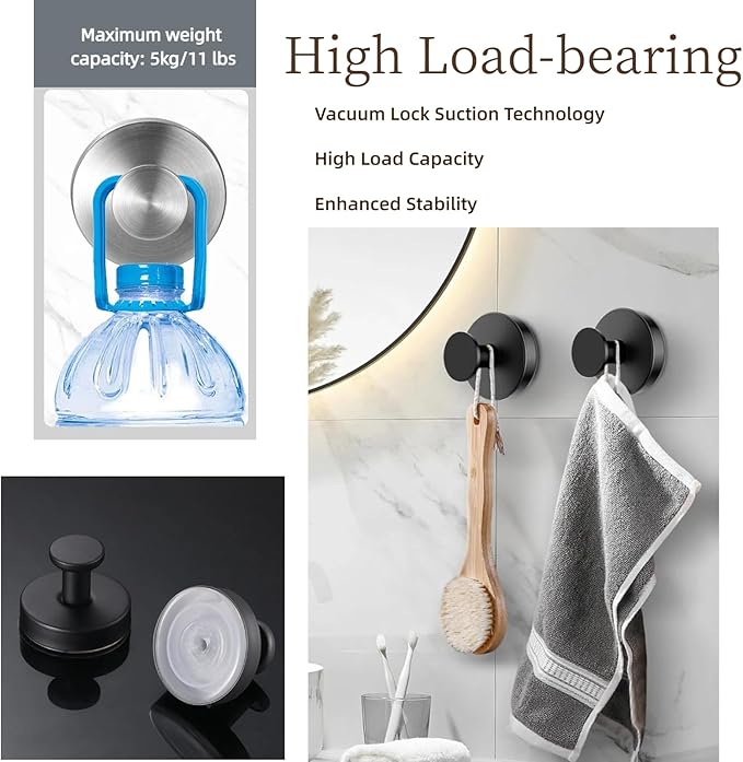 Suction Cup Hooks Removable Shower Hooks, 4Pcs Metal Towel Hooks for Bathroom Window Glass Wall Door Can Hang Various Towels Bath Towels Keychains, Gold Front Door Wreath Hanger, No-Drill Waterproof
